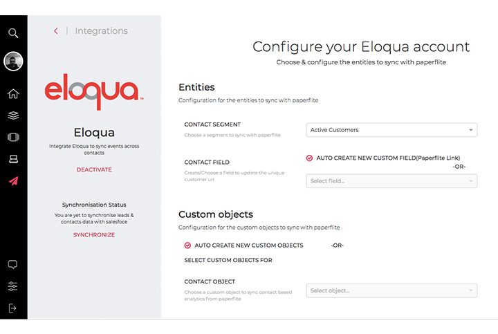 Paperflite’s integration with Eloqua lets you create and manage your content, efficiently execute marketing campaigns, score and route leads to sales and measure impact of content on your business — all in a single product suite.